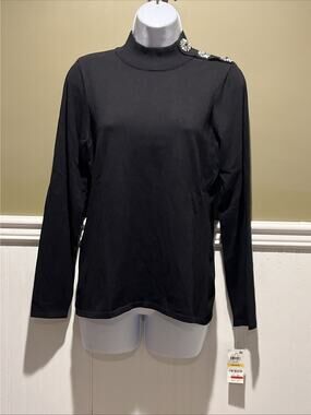 INC Black Mock Neck Medallion Bling Sweater NWT Women’s Size M